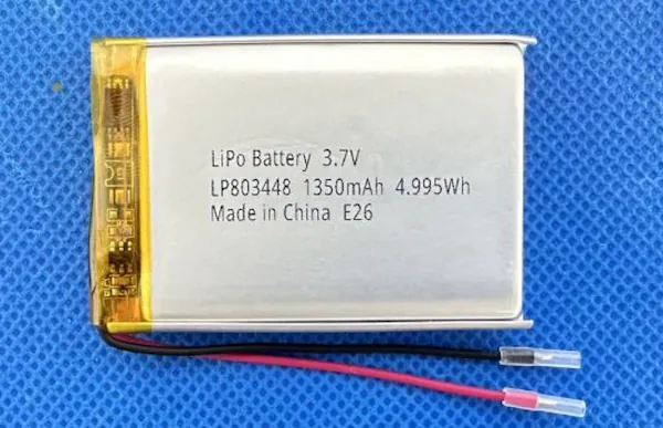 UN38.3 IEC62133-2017 Certified LP803448 3.7V 1350mAh 4.995Wh LiPo Battery Batteries
